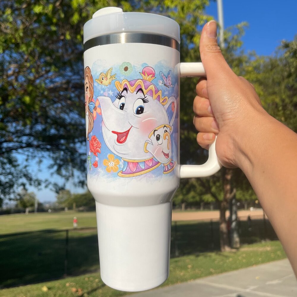 Custom 40 oz Tumbler Disney Beauty and the Beast Belle Brand new  double… - Picture 8 of 9